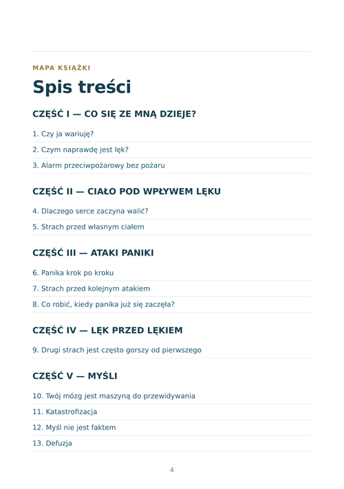 Fragment spisu treści ebooka Nerwica bez tajemnic